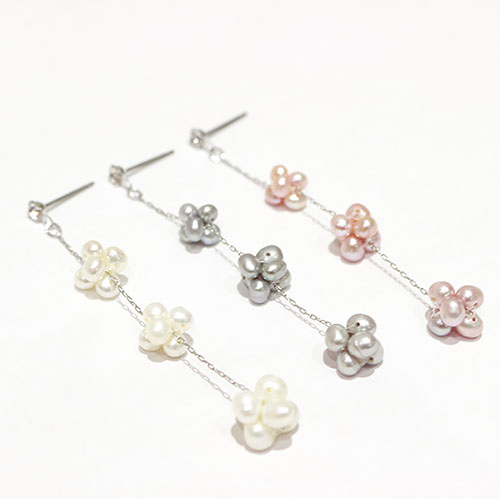 乐天商城 - パール 真珠 ピアス フラワー ボール チタンピアス 白 グレー パープル