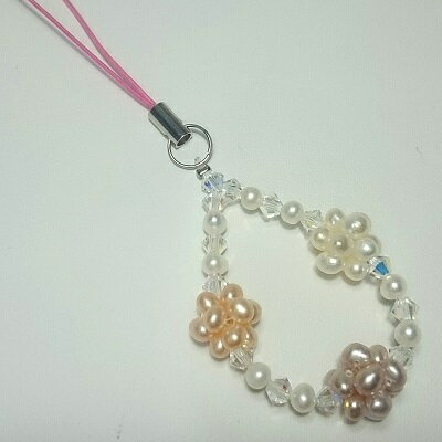 淡水 パール 3色 フラワーボール クリスタルガラス ストラップ