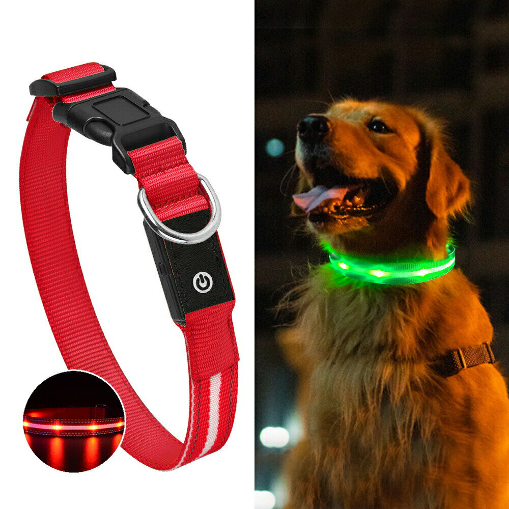 犬用光る首輪3種類のLED点滅パタ...