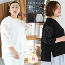  大きいサイズ レディース トップス | 袖 花柄 レース Tシャツ _ オリジナル カットソー LL 3L 4L 5L 6L 秋 秋物 秋冬 ぽっちゃり ゆったり 胸周り 二の腕 半袖 かわいい おしゃれ カジュアル プラスサイズ 