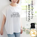 大きいサイズ レディース トップス | フレンチ袖 ロゴ入り Tブラウス _ トップス Tブラウス LL 3L 4L 半袖 夏 夏物 夏服 夏用 ぽっちゃり ゆ...