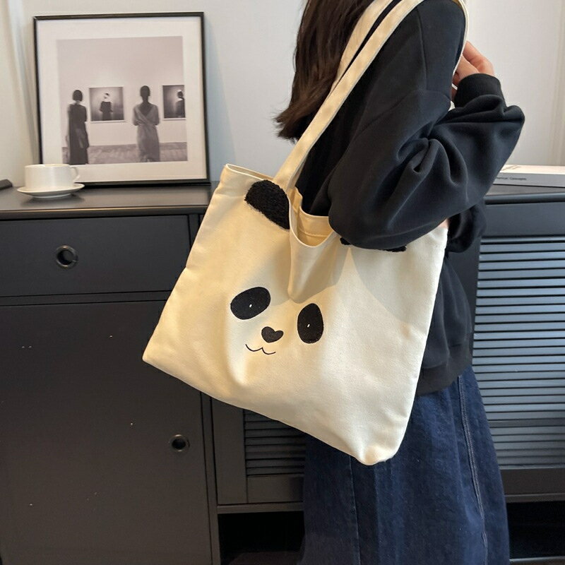 トートバッグ パンダ 帆布 a4 大きめ PANDA かわいい縦型 レディース キャンバス 通勤 肩掛け 軽量 メンズ 通学 大容量