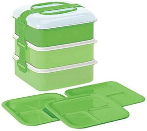 弁当箱 リオパック 3段 取り皿3枚付き Nグリーン ピクニックケース サンコープラスチック 約W202×