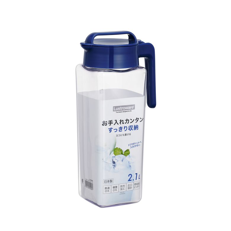 麦茶ポット 冷水筒 マリンブルー タテヨコスクエア 2．1 日本製 横置き 2.1L 四角 K-1298 MB ピッチャー お茶 お茶ポット 麦茶 水