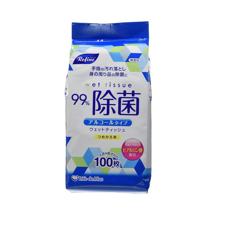 アルコール除菌ウェットティッシュ ボトル詰替 100枚入 無香料 リファイン LD103 つめかえ 詰め替え ヒ..