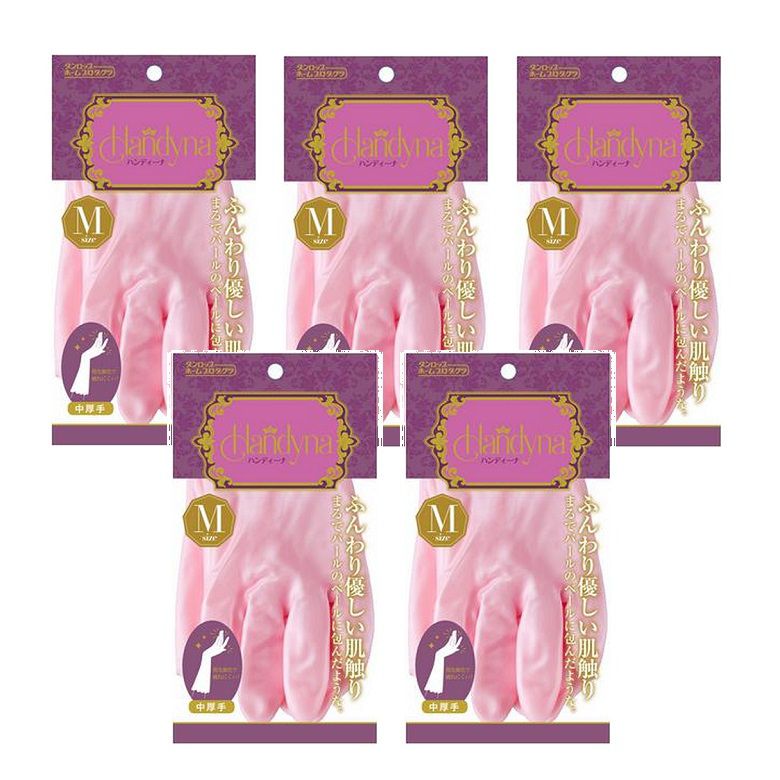 ハンディーナ ビニール手袋 中厚手 Mサイズ ピンク 食器洗い キッチン手袋 1双入 【×5個セット】