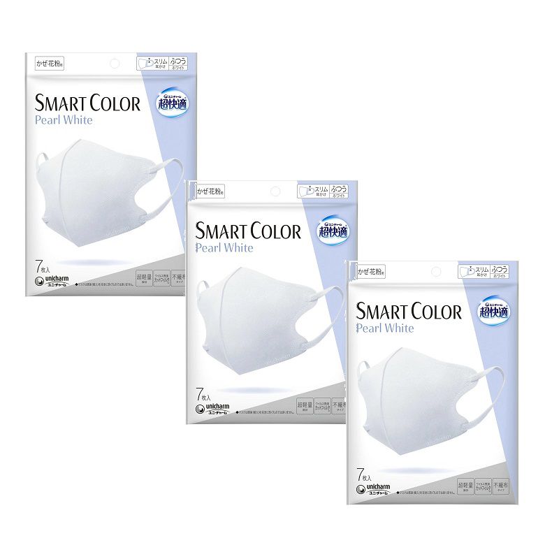 Rakuten - 【SS期間中10%OFF】超快適 SMART COLOR パールホワイト ふつう 7枚入 【×3個セット】 立体型 不織布マスク ユニ・チャーム ユニチャーム