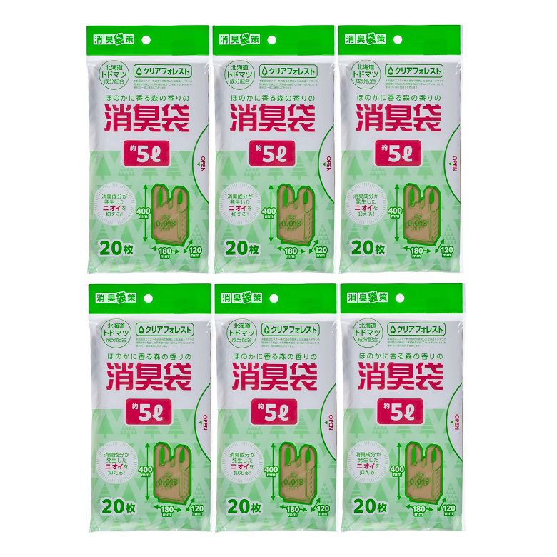 Rakuten - 消臭袋 防臭袋 STK05 消臭袋策 消臭袋 手付き 5L 20枚入 トドマツ成分配合 持ち手付 取っ手付 消臭ポリ袋 防臭ポリ袋 生ごみ 生ゴミ 中身が見えにくい トイレコーナー サニタリー オムツ捨て袋 介護 【×6個セット】