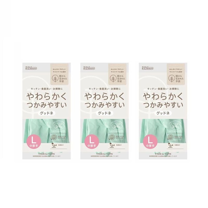 Rakuten - ゴム手袋 樹から生まれた手袋 グッドネ 中厚手 Lサイズ グリーン 炊事手袋 キッチン 【×3個セット】