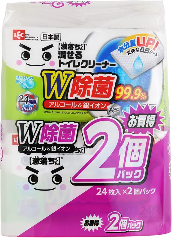 激落ちくん 流せる 除菌99.9% トイレクリーナー 24枚入2個パックアルコール&銀イオンのW除菌