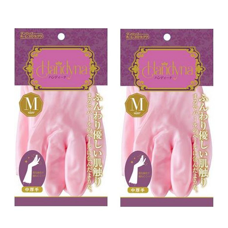 乐天商城 - ハンディーナ ビニール手袋 中厚手 Mサイズ ピンク 食器洗い キッチン手袋 1双入 【×2個セット】