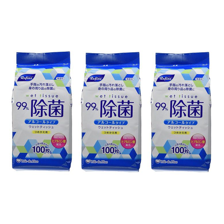 アルコール除菌ウェットティッシュ ボトル詰替 100枚入 無香料 リファイン LD103 つめかえ 詰め替え ヒ..
