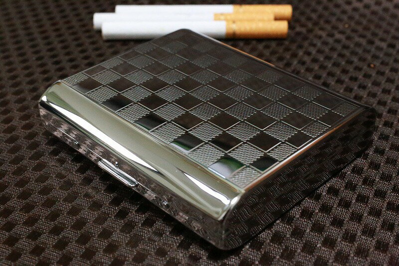 【PEARL】シガレットケース 18本 シルバー 85mm チェック模様 人気ブランド タバコケース レディース可 キングサイズ 金属製 たばこ入れ シルバー ...