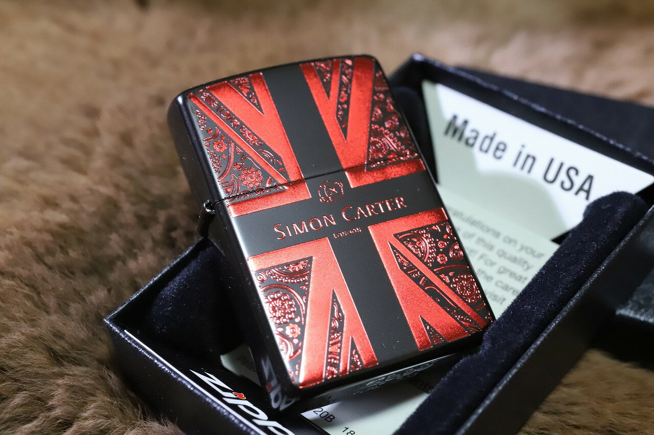 デザイナーZIPPO サイモンカーター ペイズリー＆ユニオンジャック ブラック レッド ジッポ SIMON CARTER 黒 赤 かっこいい かわいい プレゼント 人気 ブランド