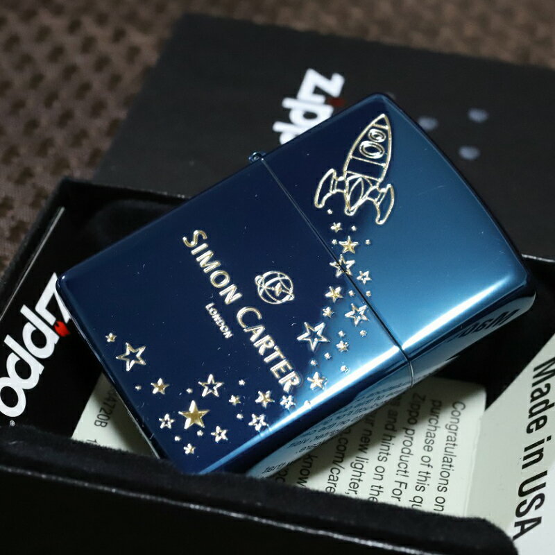 SIMON CARTER ジッポライター 青色 ロケット サイモンカーター オイルライター おしゃれ プレゼント 人気 ブランド ZIPPO zippoギフト 鏡面ブルー かっこいい かわいい