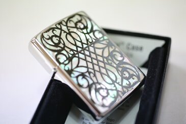 【正規品・ZIPPO】アーマーシェル◆アラベスク シルバー◆ホワイトシェル 人気 ジッポ 鏡面 天然貝 両面加工 高級ZIPPO◆送料無料 レア