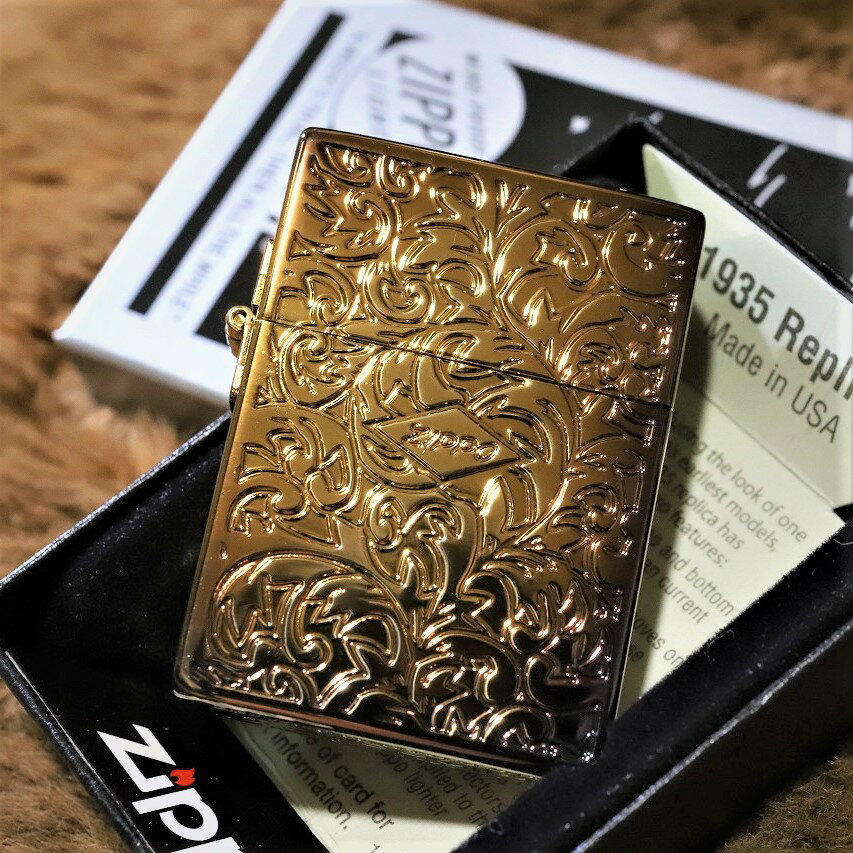 1935 レプリカ 両面アラベスク BS 真鍮古美 ZIPPO 四角いジッポ 銀 おしゃれ 人気 プレゼント クラシック カッコイイ ジッポー 定番 ライター