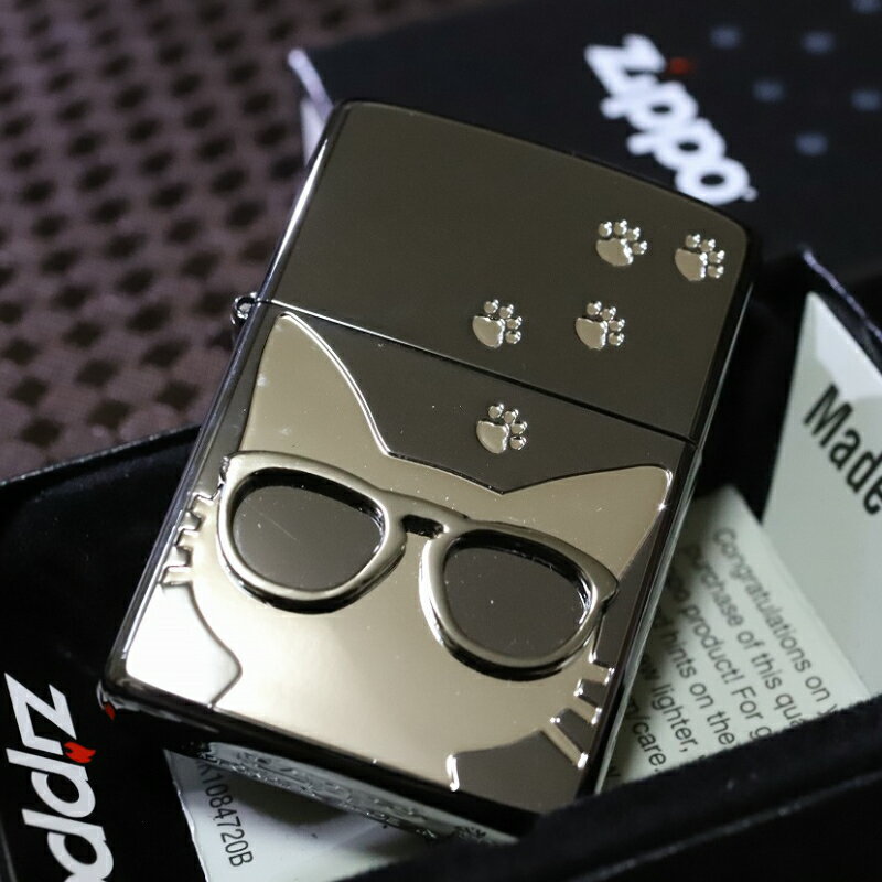 猫ZIPPO グラサンキャット 鏡面ブラ