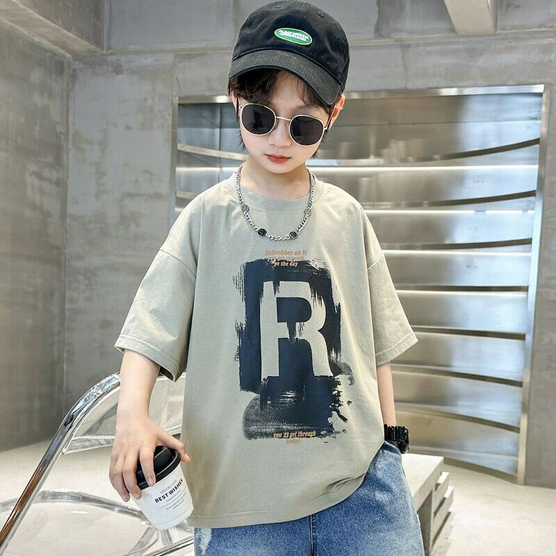 T-Shirts （Short Sleeve） - キッズ 子供服 Tシャツ カジュアル トップス 半袖 夏 キッズtシャツ ティーシャツ ティシャツ 丸首 子供ティーシャツ ロゴ 子供服 男の子Tシャツ 男の子夏服 キッズ服 子ども服 160 男の子Tシャツ ゆったり カッコイイtシャツ 可愛い 黒ティーシャツ ジュニア 薄手 KUFC013