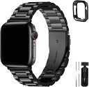 Fullmosa 互換性のあるApple Watchバンド スマートウォッチ用バンド 42mm 44mm 45mm 49mm 38mm 40mm 41mm Apple Watch Series 8/7/6/5/4/3/2/1/SE/SE2/Ultra 用ケース付きステンレス鋼 iWatchバンド 42mm 44mm 45mm ブラック