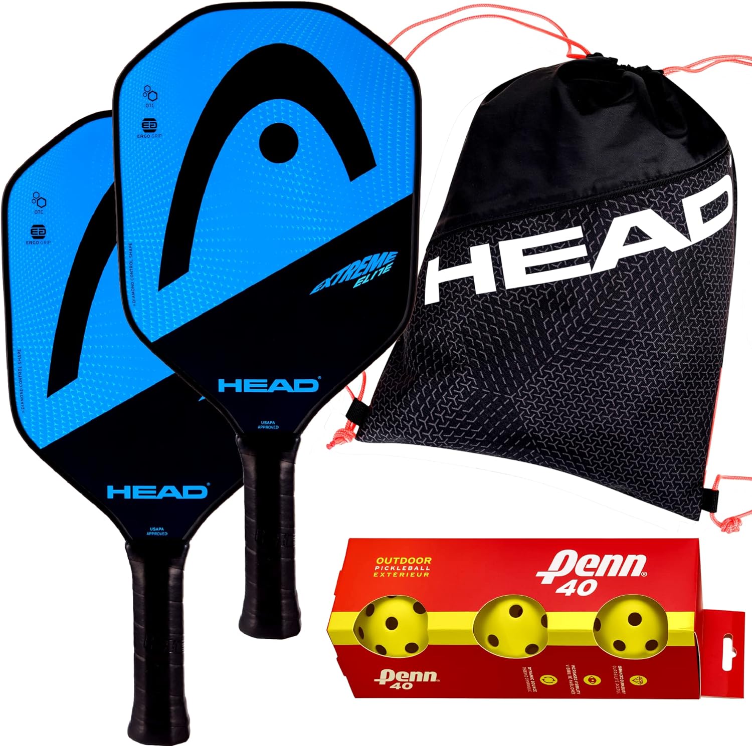 Head Extreme Elite コンポジット 複合パドル2個セット ツアーチーム巾着バッグ付き Penn承認 アウトドアピックルボ…