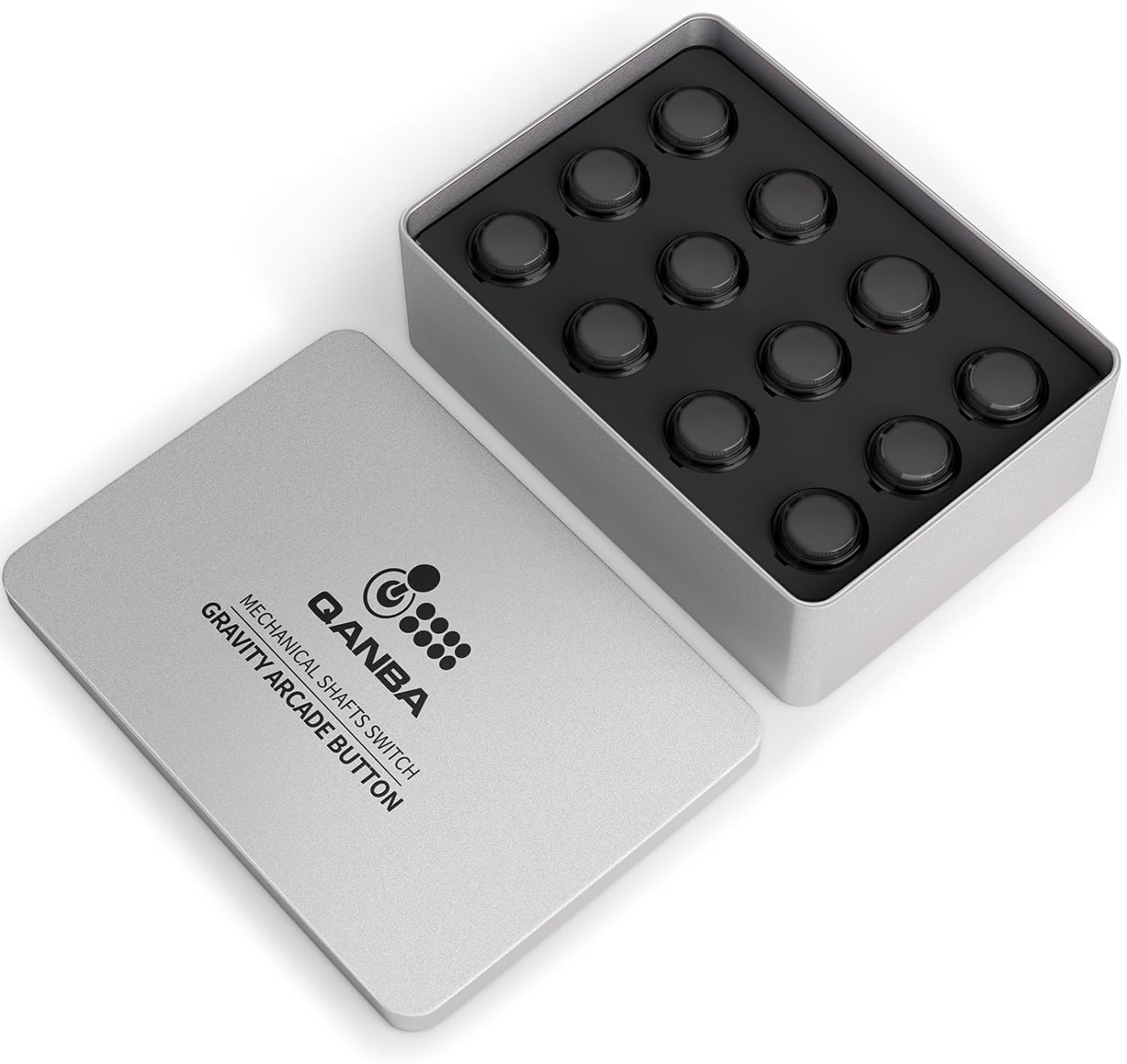 Qanba Gravity KS メカニカルシャフト サイレントプッシュボタン 24mm スナップイン 箱入り クリアブラック E04 12個 押しボタンスイッチ