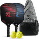 RAINIER PICKLEBALL ピックルボールパドル 2個セット 16MM 強化グラスファイバー USAPA 承認パドル 屋外用ピックルボール ボール 2個 ピックルボールセット用スリングキャリーバッグ ピックルボールラケット 2パック