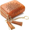 APHISON RFID クレジット カード ホルダー ジッパー カード ケース キーホルダー スモールウォレット 女性用 1942 B-BROWN-2(double zip)