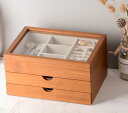 Clasin Home ガラス蓋付き ジュエリーボックス 女性用 3層ジュエリーオーガナイザー リング イヤリング ネックレス ブレスレット用 頑丈な木製ジュエ...
