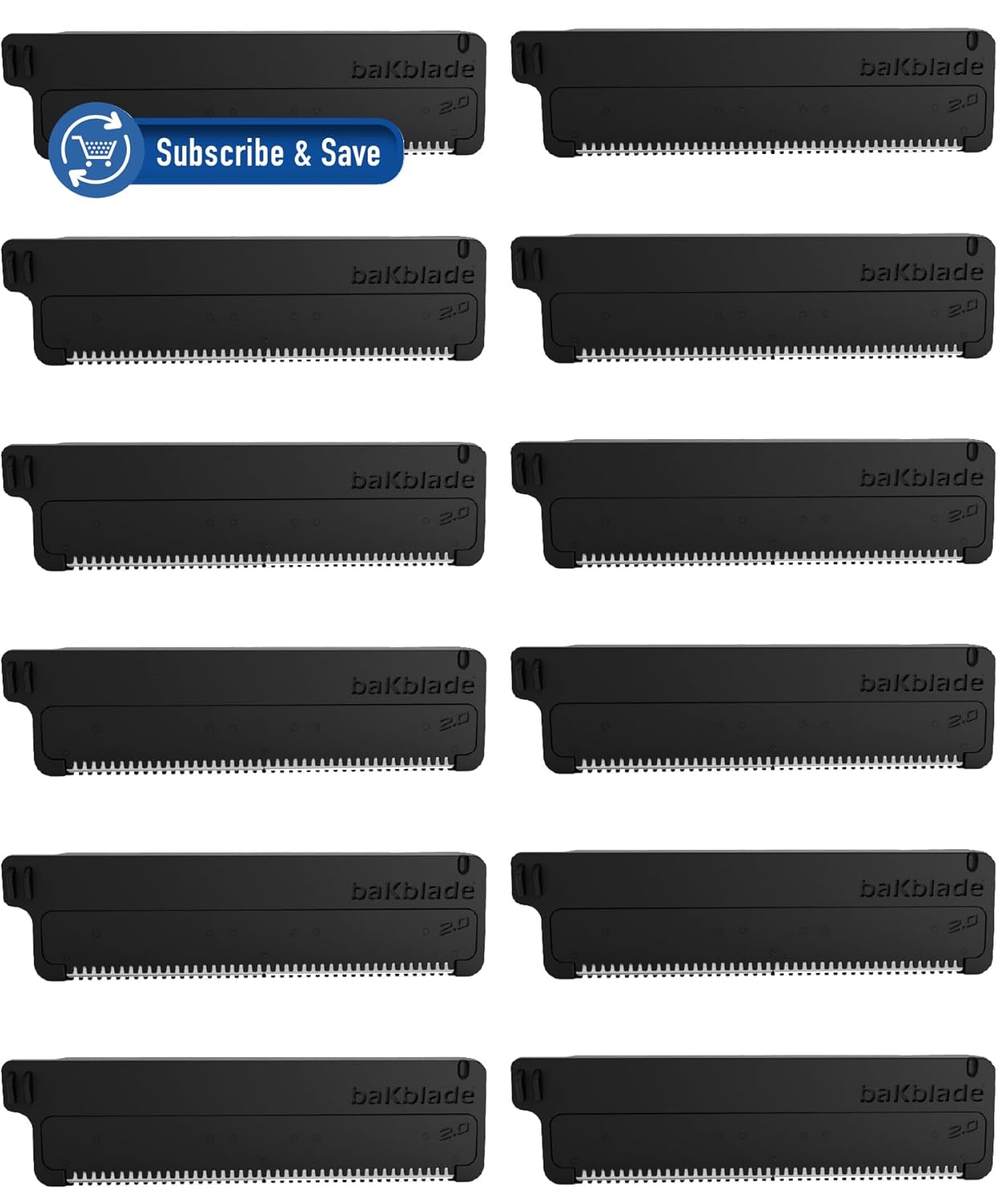 Bakblade 2.0 背中用 ボディシェーバー 詰め替えカートリッジ 2.0/2.0 Elite シェーバーに対応 ドライグライドテクノロジー カミソリ12枚付属 素早い剃り心地 簡単交換 クリーニングブラシ付属 安全 乾燥肌用 カミソリ刃&カートリッジ シェービング パーソナルケア