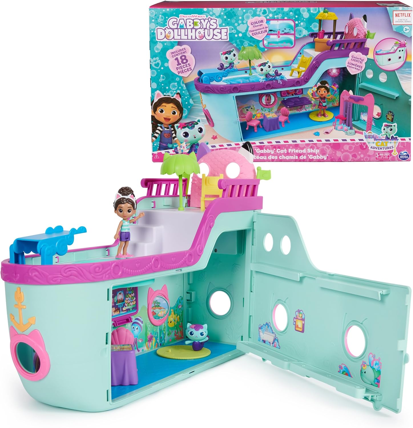 Gabby's Dollhouse Gabby Cat Friend Ship クルーズ船おもちゃ フィギュア2体付き サプライズおもちゃ＆ドールハウス・アクセサリー 対象年齢3歳以上 女の子&男の子向け 子供のおもちゃ プレイセット 6066583