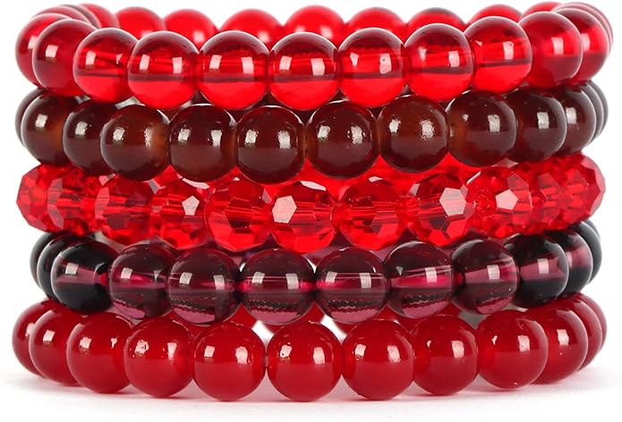 CASDAN ビーズブレスレット 5Pcs 8mm カラフルビーズブレスレット 5本セット CASDAN 8mm ハンドメイド クリスタルガラス メンズ・レディ...