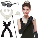 Horolam アクセサリー 1920年代 6PCS Holly Golightly 真珠 ネックレス イヤリング 手袋 サングラス 1920年代風 アクセサリー6点セット レディース 仮装 パール グローブ サングラス付き ホリー・ゴライトリー ハロウィン コスプレ 仮装パーティー テーマイベント