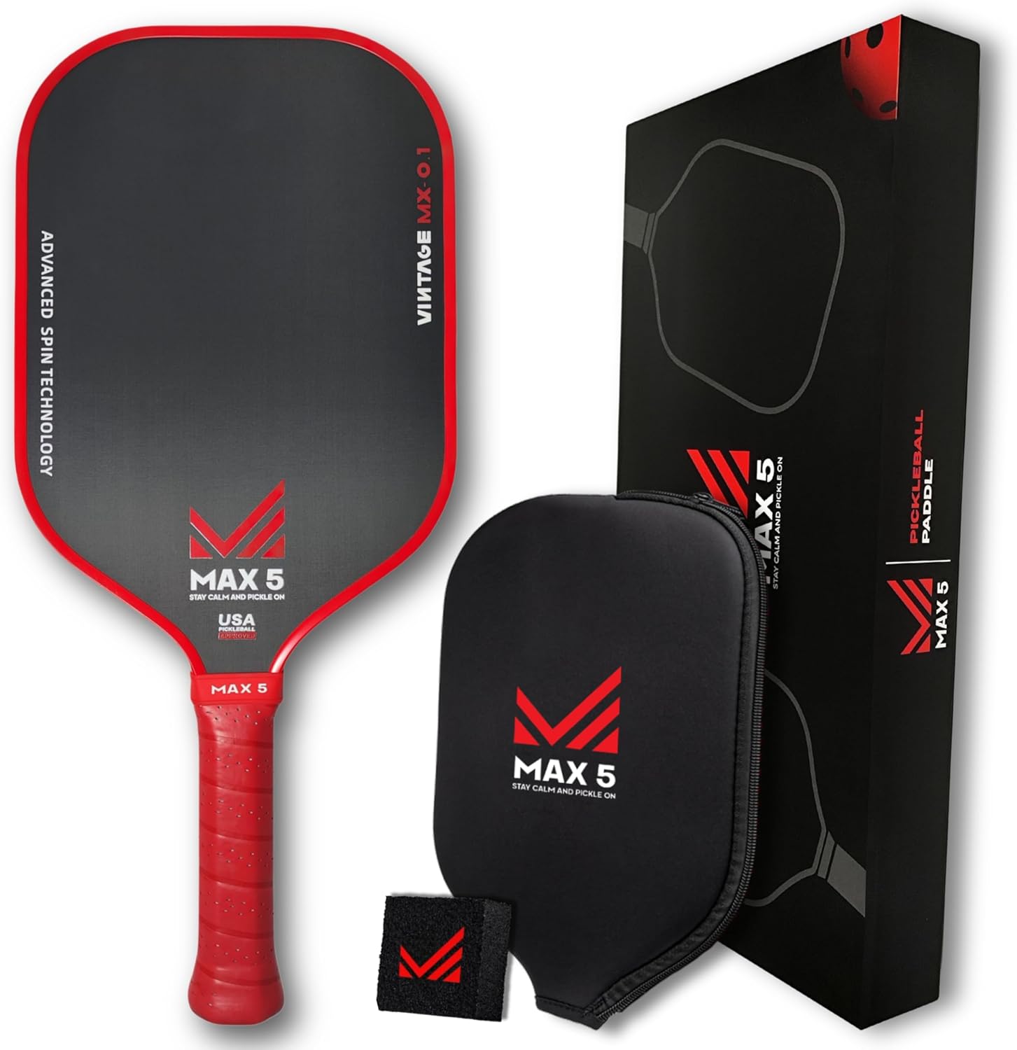 Rakuten - MAX 5 ヴィンテージ MX 0.1 T700 カーボンクロス ピックルボールパドル - サーモフォーミング加工 プロフェッショナルグレード 超スピン 中級者からプロ向け プレミアムパフォーマンス USAPA認定 高スピン性能 プロ仕様 ピックルボール 軽量 高耐久 サーモフォーム