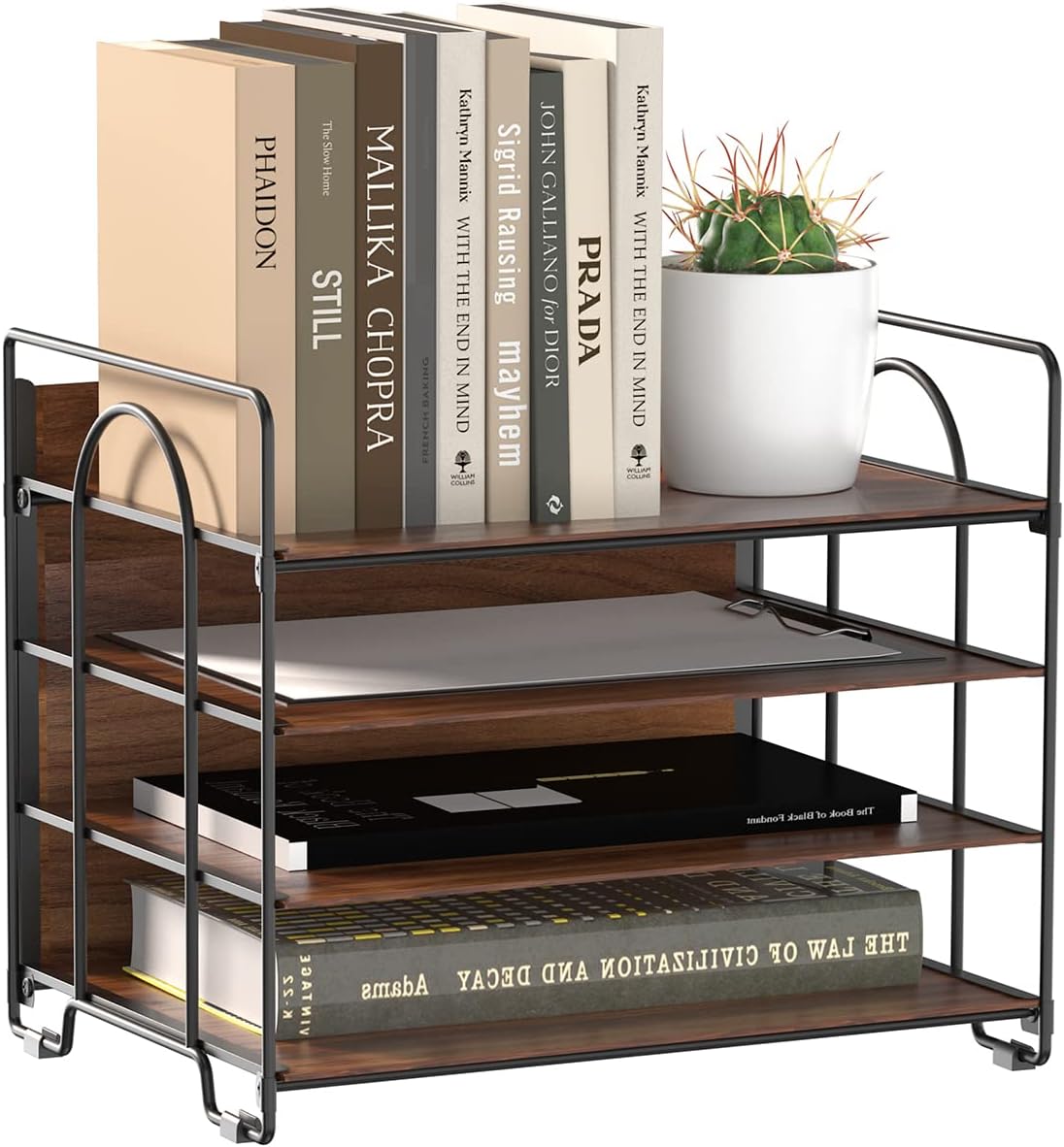 LUCYCAZ 4段 デスク用ペーパーオーガナイザー 木製×メタル 書類トレー ファイル整理ラック オフィス・自宅・学校対応 オフィス 学校家庭用 4段書類トレ...