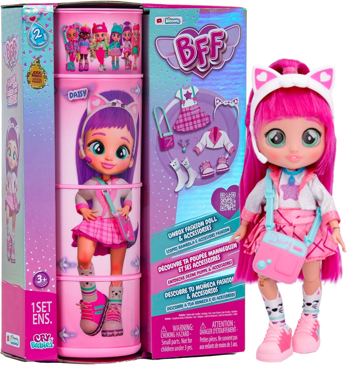 Imc Toys Cry Babies BFF デイジー ファッションドール 9種以上のサプライズ入り アウトフィット＆アクセサリー付き おしゃれトイ 全長約20cm マルチカラー Cry Babies BFF デイジー ファッションドール 7.8インチ サプライズ9種付属 アウトフィット＆アクセサリー付き