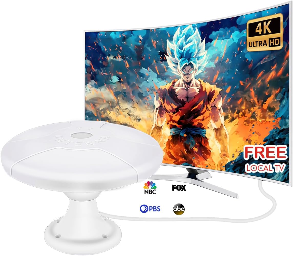 Rakuten - HIDB RV TVアンテナ 屋外用 360度全方向受信 4K HDTV対応 ブースター内蔵 キャンピングカー用 VHF/UHFアンテナ 16.4FTケーブル付 RV TVアンテナ、キャンピングカー アンテナ 4Kアンテナ HDTVアンテナ 360度アンテナ VHF UHFアンテナ 屋外TVアンテナ トレーラーTV