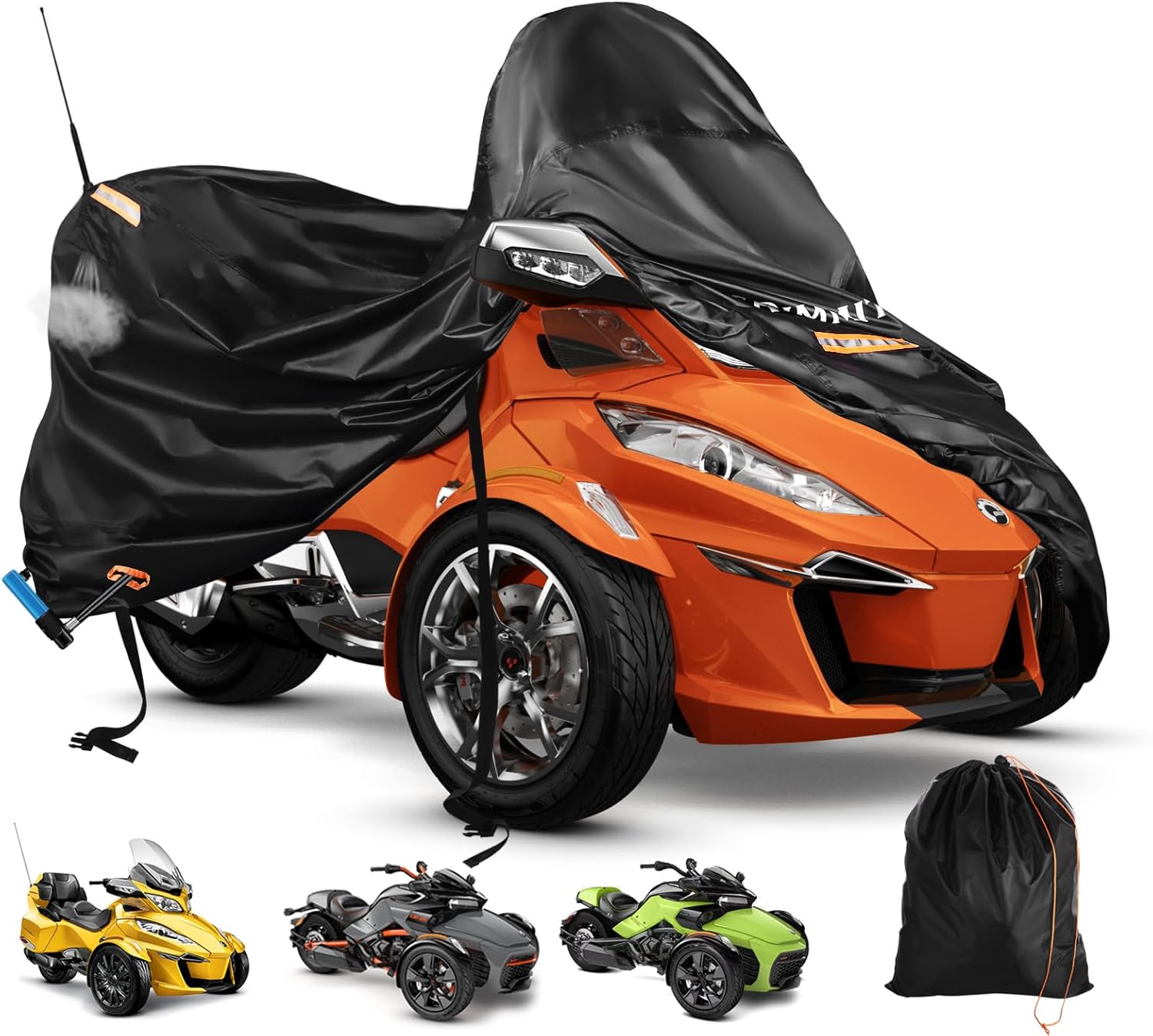 Rakuten - SRIMMIT 3輪バイク用 防水カバー Can-Am Spyder RT / Limited / F3 / S 420D ヘビーデューティー オックスフォード生地 反射ストリップ3本付き 屋外保護用 3輪モーターサイクルカバー 3輪バイクカバー 防水 Spyder RT Limited / F3 / F3-S対応 屋外保管用 反射ストリップ付き