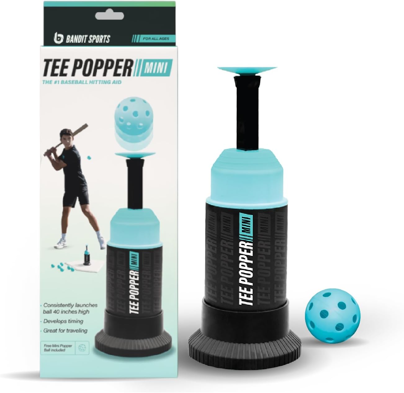 Rakuten - Bandit Sports 野球トレーニング用 ミニ ティーポッパー 理想的なスイングを身につけるバッティングティー 投手不要の打撃練習用マシン（ポッパーボール1個付属）ベースボール トレーニングミニティー バッティング練習用 ヒッティングティー ピッチャー不要 野球練習用品