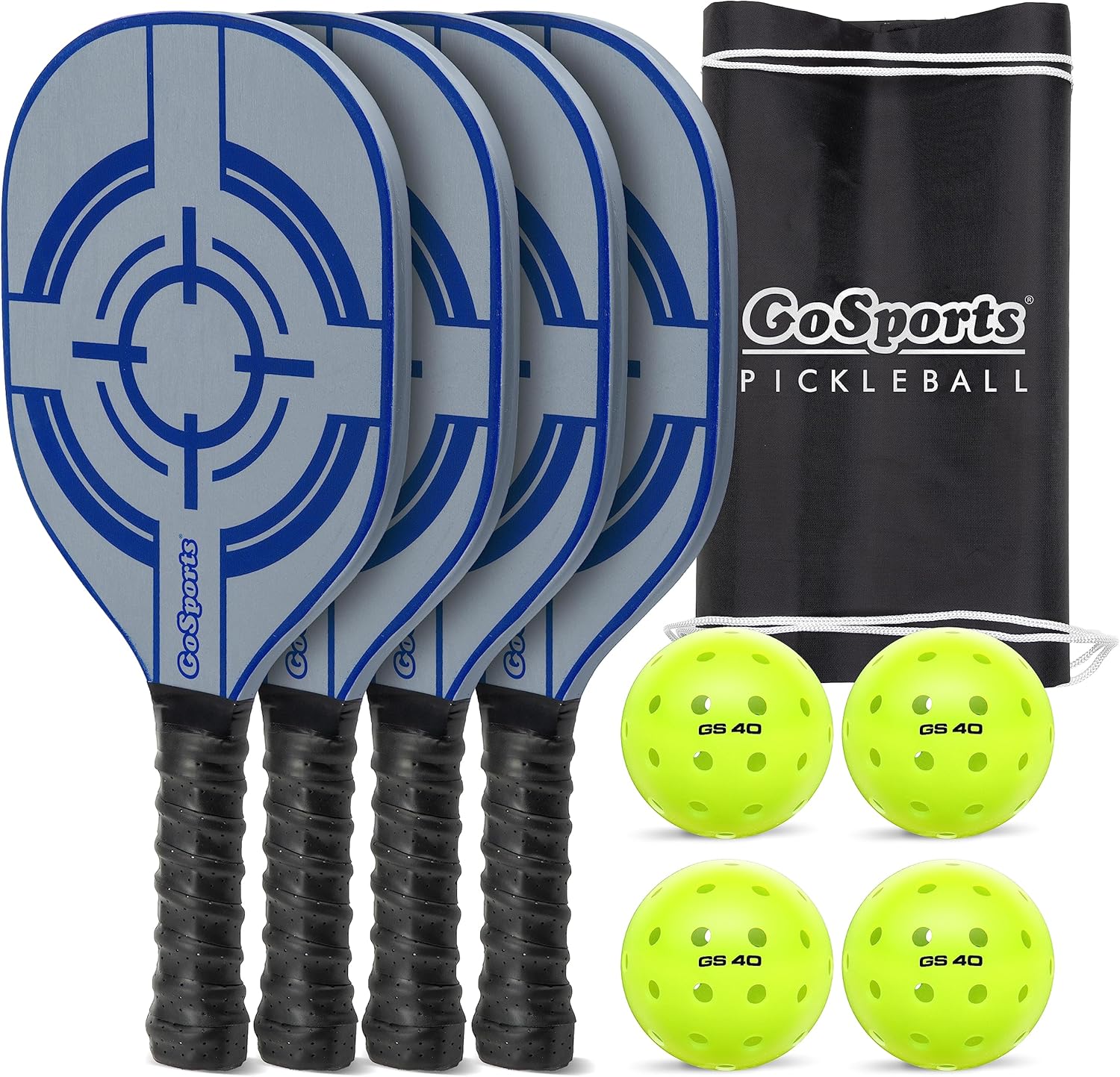 Rakuten - GoSports ピックルボールセット スチールブルー（パドル4本・ボール4個・キャリーケース付き）ピックルボールセット 4人用 パドル4本 ボール4個 キャリーケース付 スチールブルー 初心者からレジャー用 レジャー・イベント アウトドア スポーツ