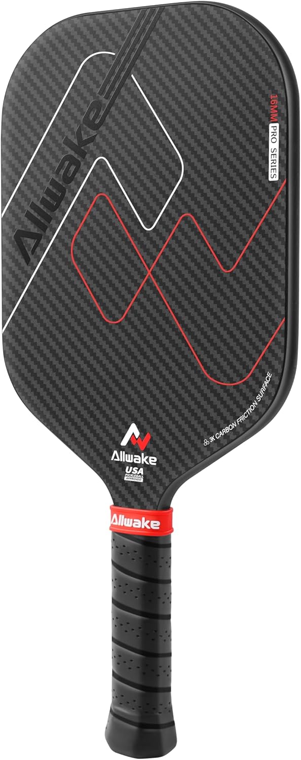 Rakuten - Allwake ピックルボールパドル 3K ローカーボンファイバー採用 USAPA公認 サーモフォーム（一体成形）構造 16mm ポリプロピレンハニカムコア 高いパワーとスピン性能を実現 ピックルボール パドル 3Kローカーボンファイバー サーモフォーム成形 ハニカムコア 高スピン