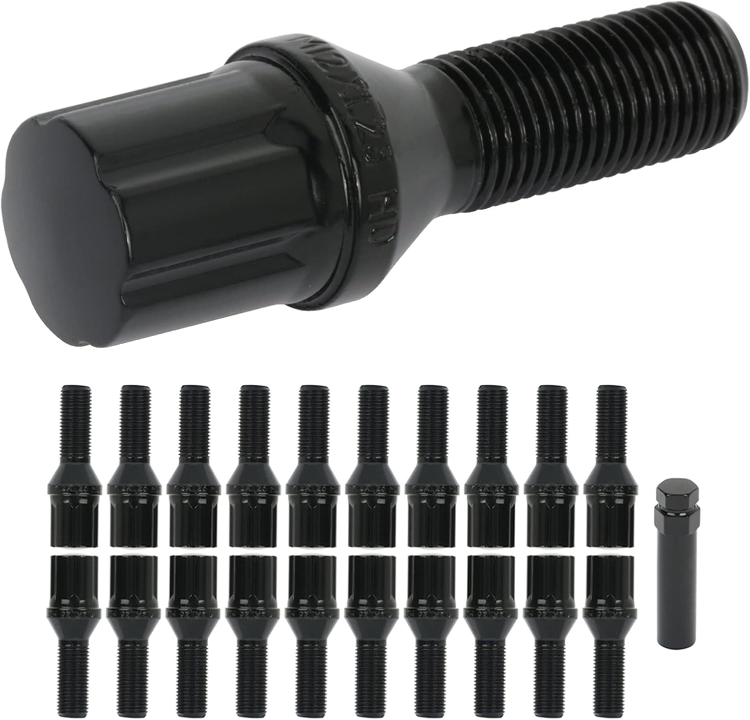 cciyu ラグボルト 12x1.25 20セットブラックホイールラグシャンク 28ミリメートル 2キー付きフィアット..