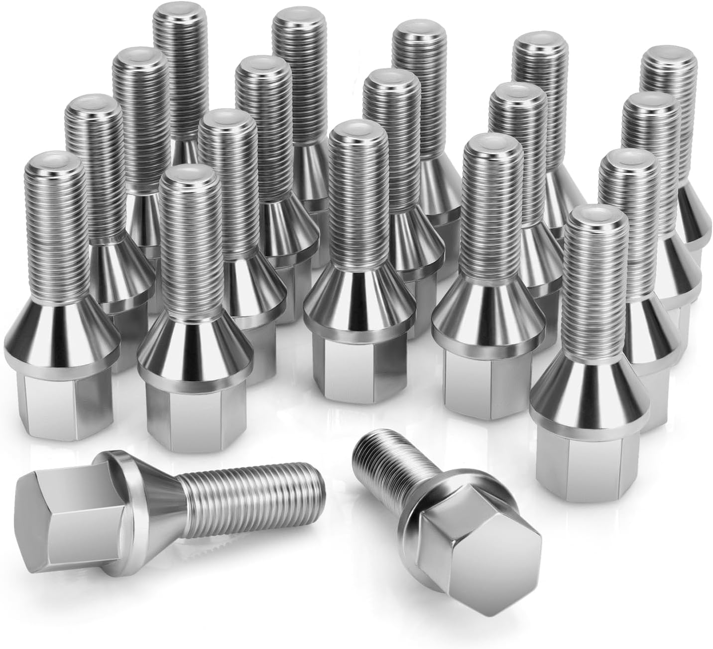 Dynofit M12x1.25 ラグボルトセット Jeep Compass Cherokee Renegade 対応 20個 12mmx1.25 ラグナットスタッド フィアット 500 ダッジ ダート クライスラー 200 用 28mm シャンク ホイールボルト 交換用 OE#6511051AA 611-005 ホイールボルト