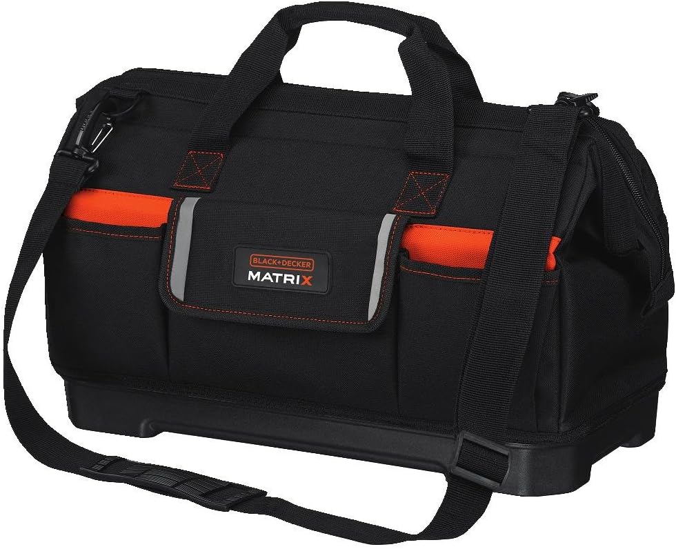 BLACK+DECKER マトリックスシステム用 ツールトートバッグ 広口 21インチ BDCMTSB ツールオーガナイザー ツールバッグ Matrix対応 ワイドマウス仕様 工具収納 大容量 ブラックアンドデッカー ツールバッグ 工具バッグ 大容量 ワイドマウス 工具収納 工具入れ プロ用 DIY 黒