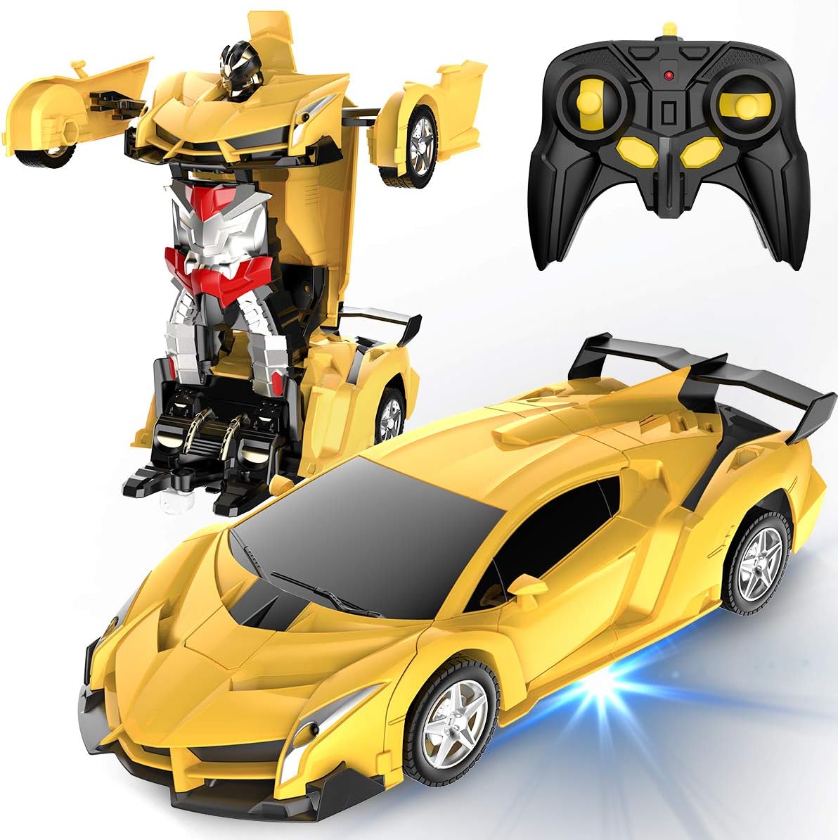 ロボット Desuccus リモートコントロールカー 子供用変形ロボットRCカー 2.4Ghz 1:18スケール モデルレーシングカー ワンボタン変形 360°ドリフト ホビーRCカー 男の子 女の子 変形ロボットカーおもちゃギフト イエロー