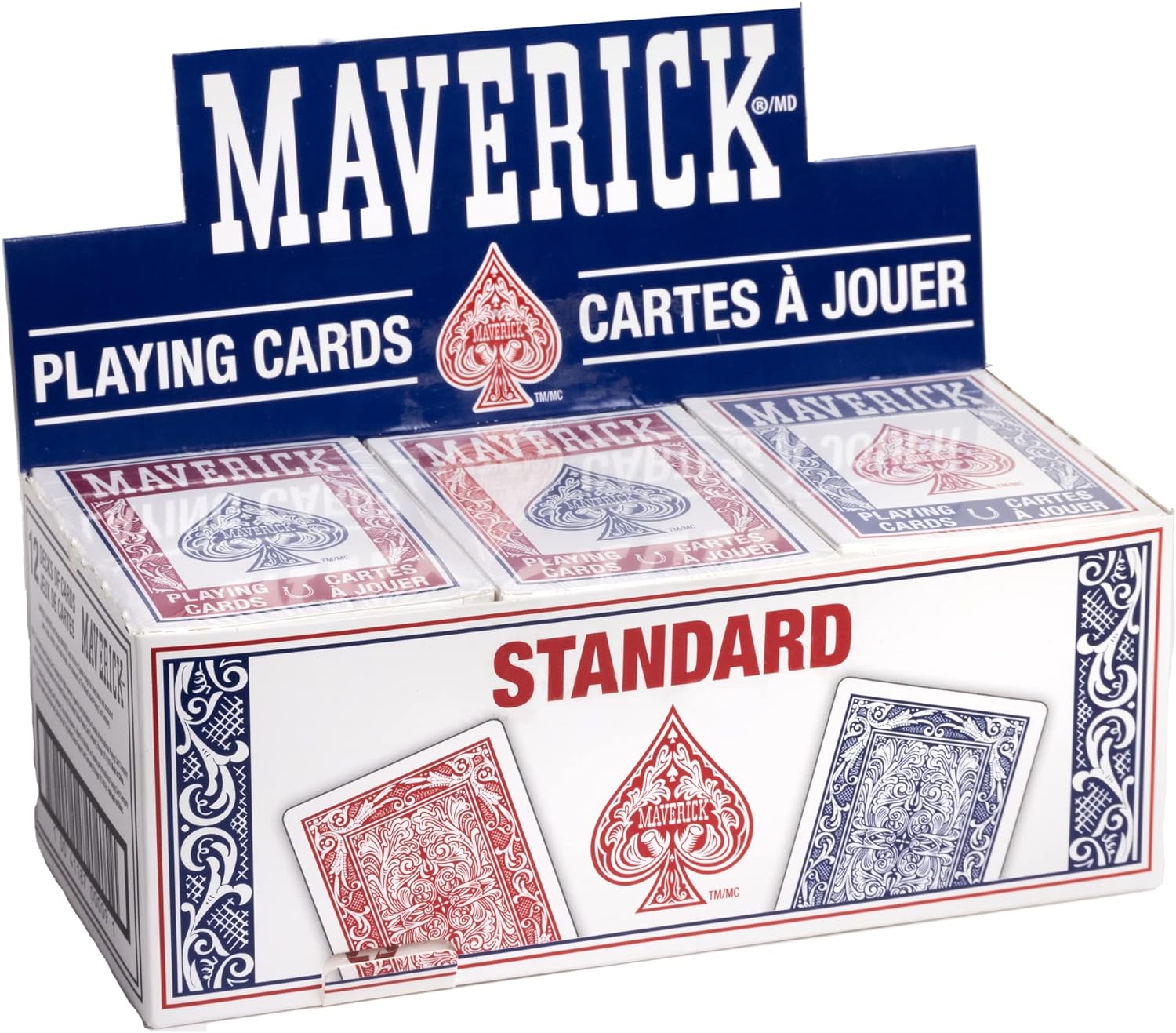 Maverick 10021352 トランプ スタンダードインデックス 12枚入り プラスチックコーティング 滑らか 耐久性 カードゲーム トランプデッキ遊び ポーカー ブラックジャック 子ども 大人
