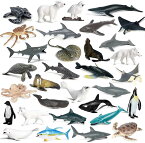 RCOMG 32個 ミニ 海の動物のフィギュア おもちゃ サメ クジラ 北極の動物 小海洋動物の置物セット 学校 プロジェクト用 リアル 海洋ミニチュアプレイセット コレクションギフト