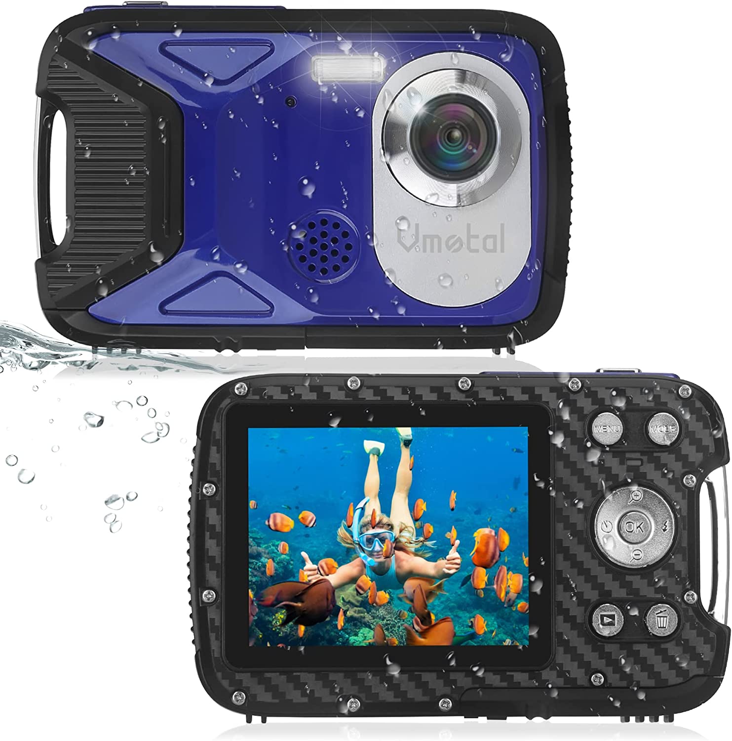 防水デジタルカメラ フルHD 1080P 水中カメラ 水中撮影用カメラ 16MP 水中カムコーダー 1050mAh 充電式バッテリーポイント 撮影カメラ 21MP 17FT 水中防水カメラ 1050MAH 充電式バッテリー付き ポイント＆シュートカメラ シュノーケリング用防水カメラ (ブルー)