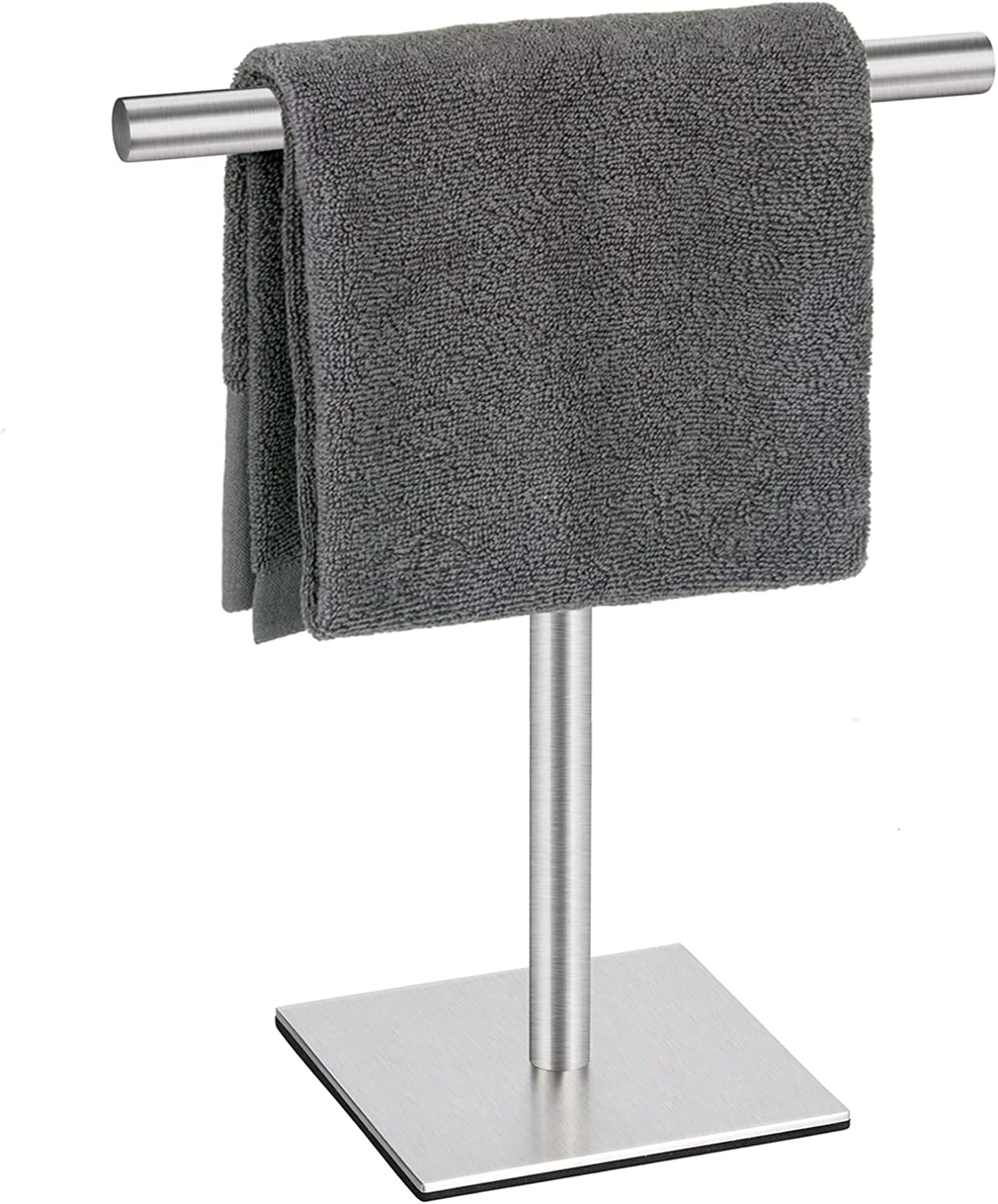 DUKWIN ハンドタオルホルダー タオルラック タオル掛け Towel Racks SUS304 ステンレススチール ハンドタオルスタンド T型 シルバーつや消し仕上げ 自立ラック バスルーム キッチン カウンタートップ用 正方形ベース付き