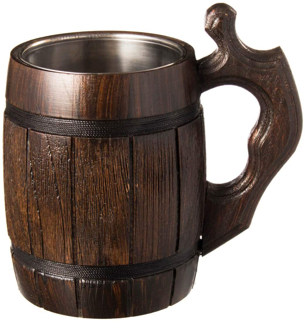 One Mug Handmade Beer Mug Oak Wood Stainless Steel Cup Natural Eco-Frie MyFancyCraft Handmade Beer - Mug Oak - Wood Dark Natural - Eco-Friendly Wooden マイファンシークラフトハンドメイドビアマグカップ オーク材ダークナチュラル ビアマグ＆スタイン